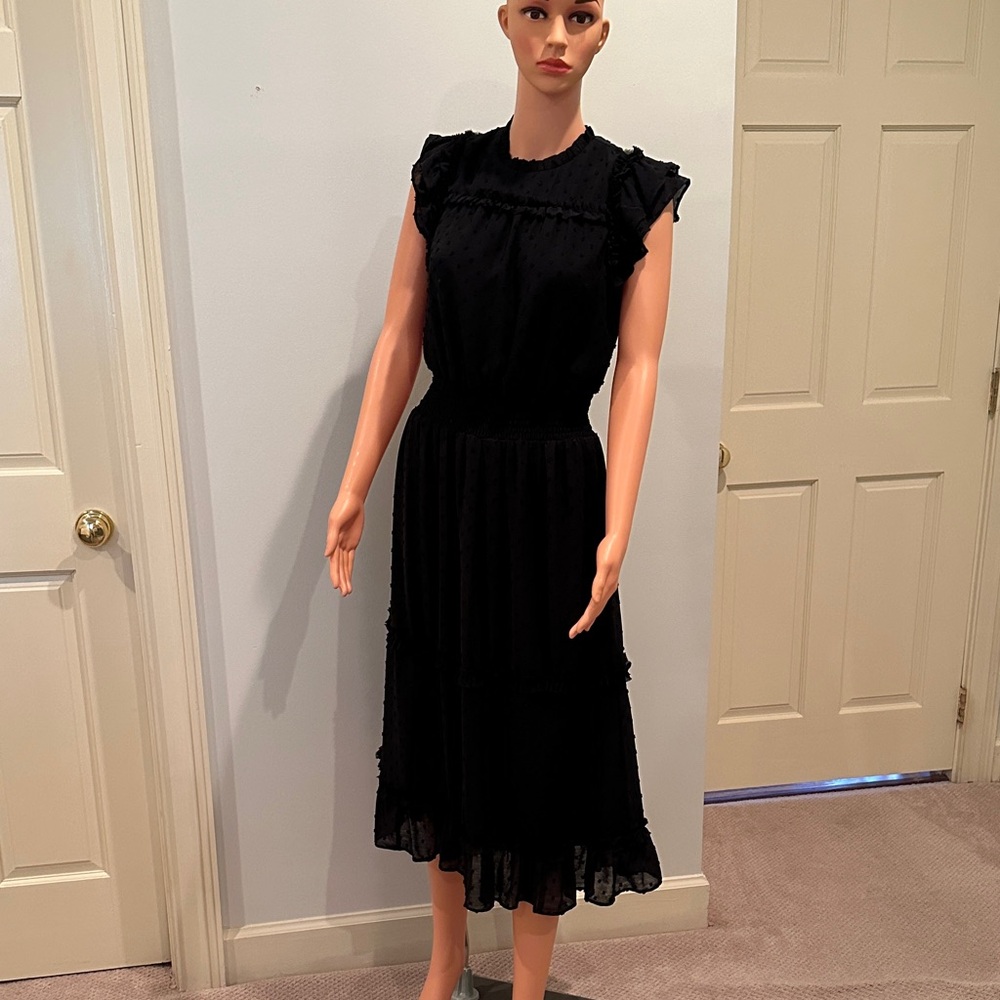 CeCe Black Midi Dress with Ruffle Details